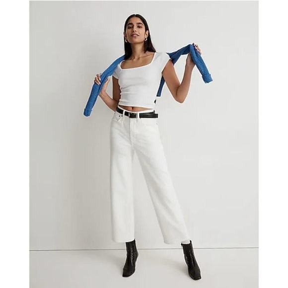 MADEWELL The Perfect Vintage Crop Wide Leg White Denim Jean Size 28 - Picture 2 of 10